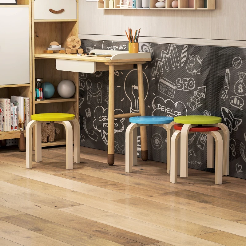 HOMCOM 4 Tabourets Empilables avec Patins de Feutre, Contreplaqué de Bouleau, laqué, Multicolore
