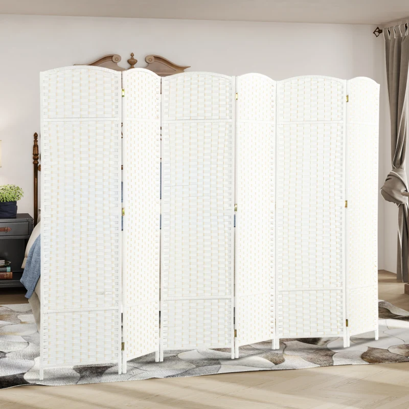 HOMCOM 6-teiliger Raumtrenner, Faltbarer Sichtschutz, Sichtschutzwand für Wohnzimmer, Schlafzimmer, Homeoffice, Weiß(m-7)