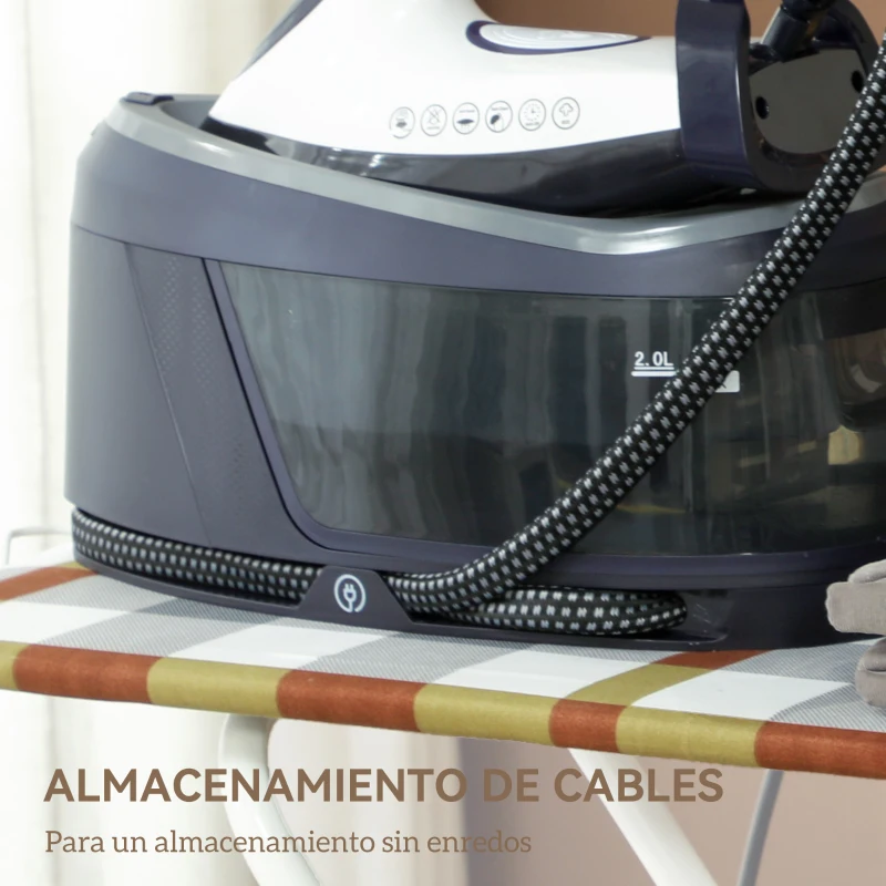 HOMCOM Centro de Planchado 2800W 100 g/min Función ECO Suela de Cerámica Doble Capa Antical Depósito Extraíble 2 L Azul