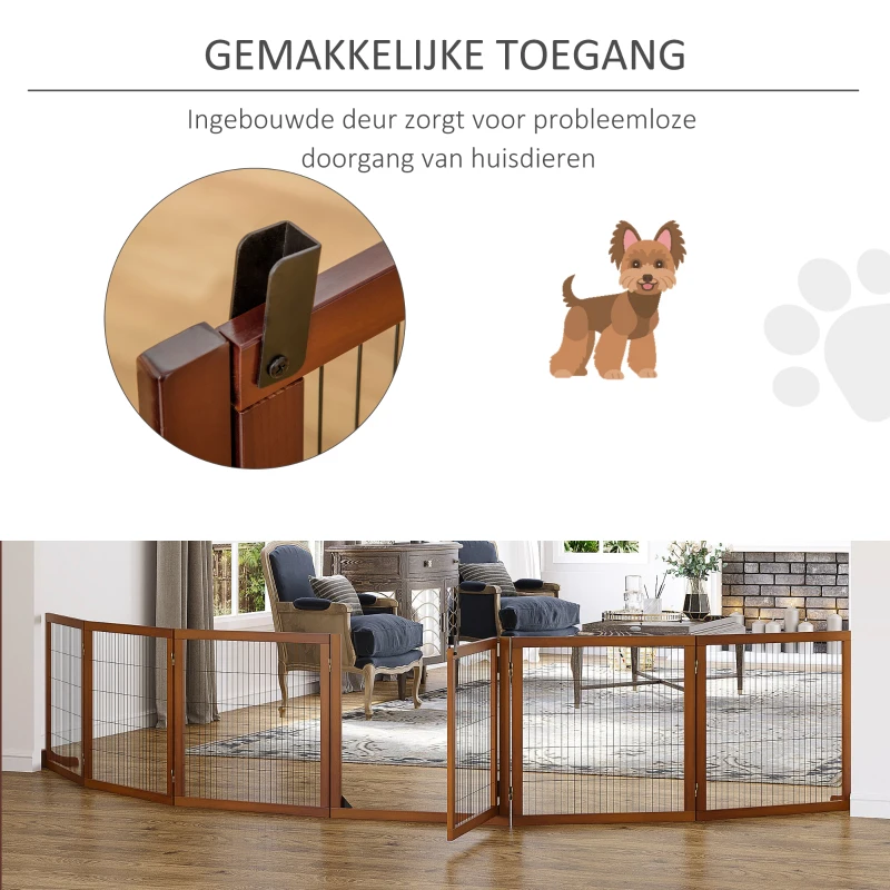 PawHut Hondenveiligheidshek, Opvouwbaar, Grenenhout, 432 x 36 x 70 cm, in Koffiekleur(m-8)
