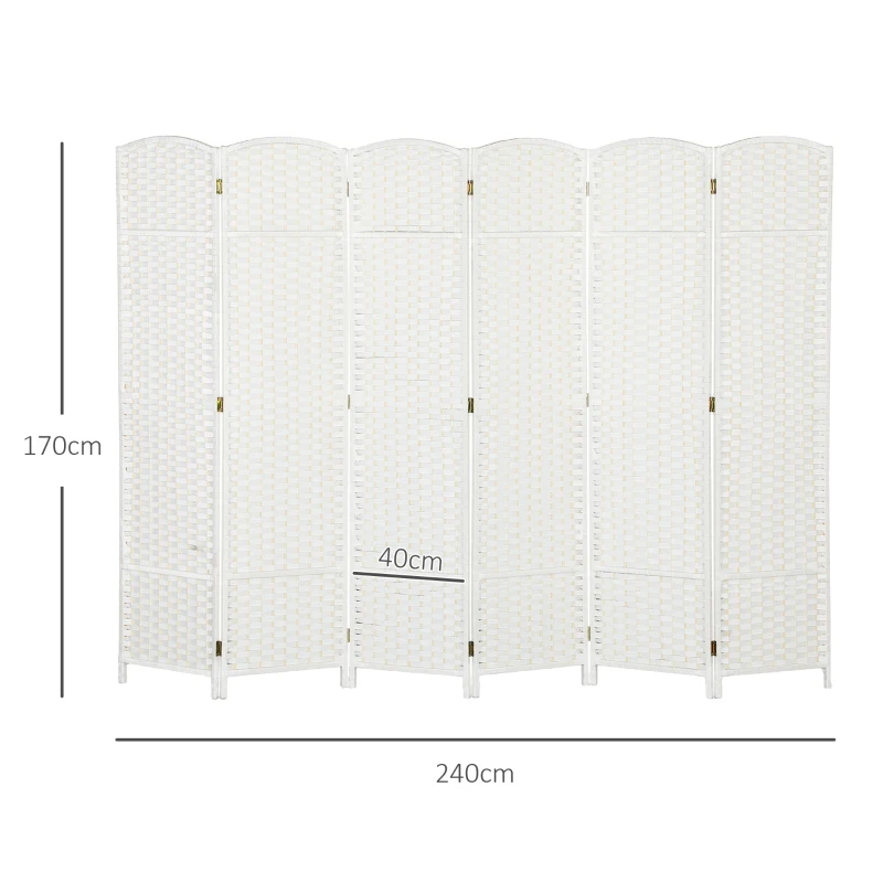 HOMCOM 6-teiliger Raumtrenner, Faltbarer Sichtschutz, Sichtschutzwand für Wohnzimmer, Schlafzimmer, Homeoffice, Weiß(m-3)