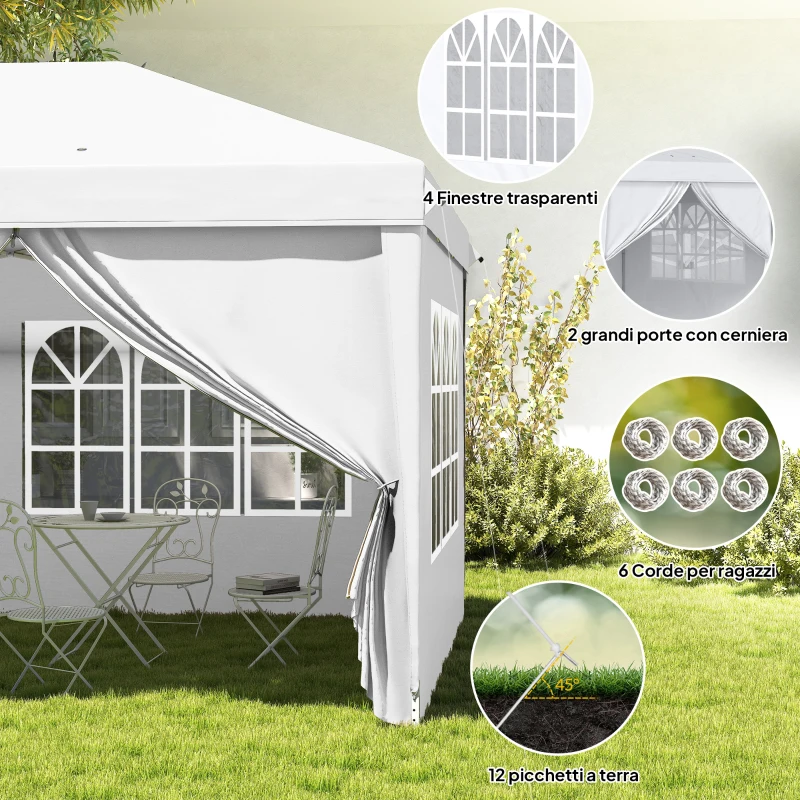 Outsunny Gazebo 6x3 m Pieghevole da Giardino a 6 Pareti in Acciaio e tessuto Oxford con Funi e Picchetti, Bianco