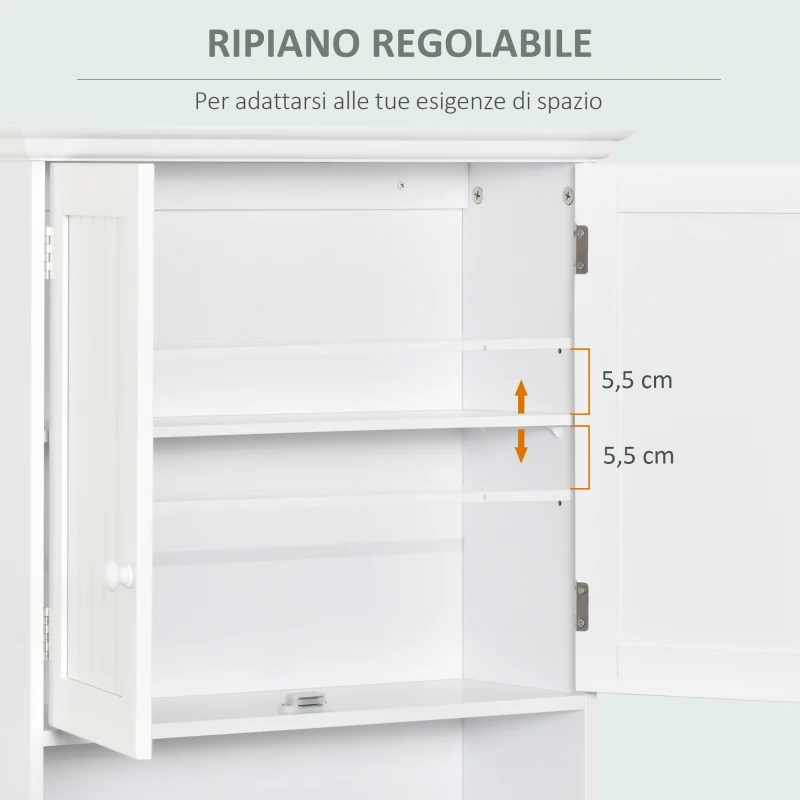 kleankin Mobile Bagno Sospeso con Armadietto a 2 Ante e Ripiano Aperto, Mensola Interna Regolabile, Bianco