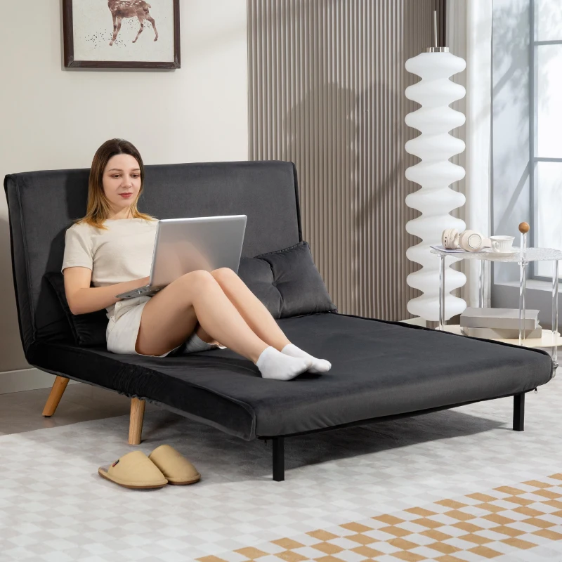 HOMCOM 2-Sitzer-Schlafsofa, Bettsofa, in Bett umwandelbare Couch, verstellbare Rückenlehne, Stoffbezug, Metallrahmen, Grau(m-8)