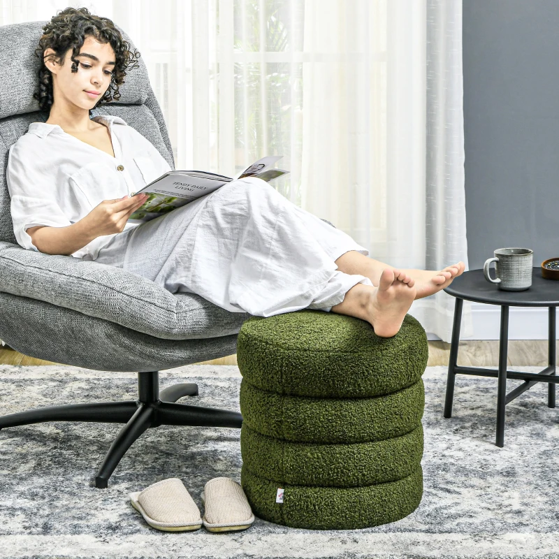 HOMCOM Pouf, rotondo, in peluche, con struttura in metallo, fino a 120kg, Ø40x45H cm, Verde