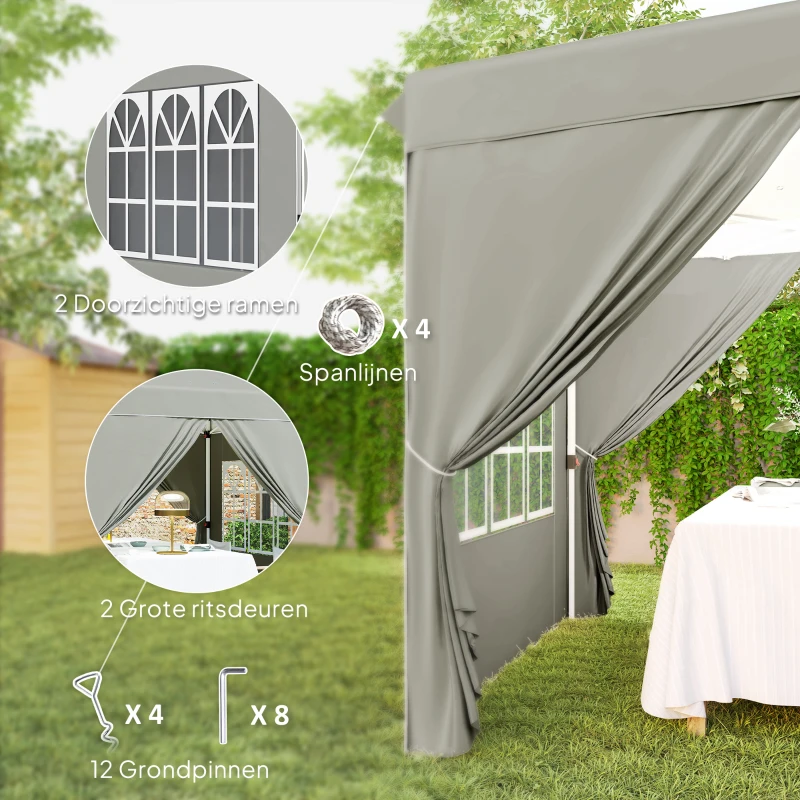 Outsunny 2,5 x 2,5 m Pop-up Paviljoen met Zijwanden en Draagtas, UPF50+ Hoogte-verstelbaar Tuinpaviljoen, Lichtgrijs