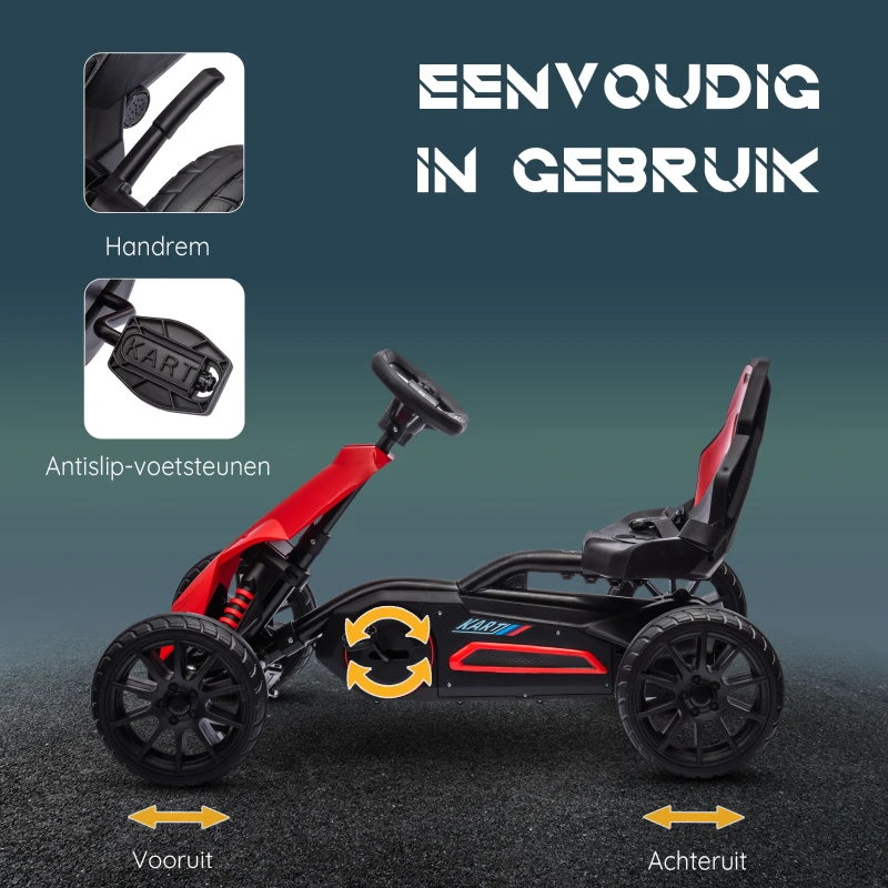 HOMCOM Go-Kart Pedal Go-Kart met Achteruit- en Vooruitversnelling, voor Kinderen van 3 tot 8 Jaar, Rood+Zwart(m-5)