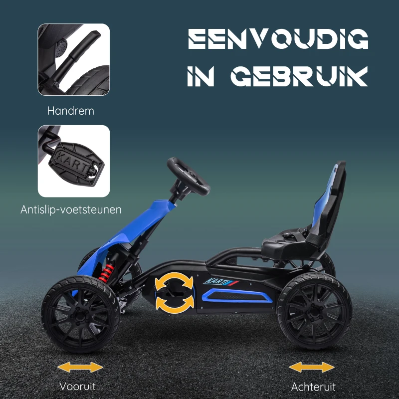 HOMCOM Go Kart Pedaal Go Kart Achteruit-en Vooruitversnelling, voor kinderen van 3 tot 8 jaar, Blauw + Zwart(m-5)