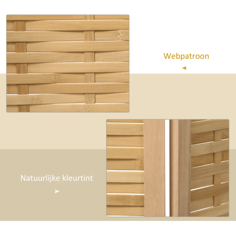 HOMCOM 4-delig Opvouwbare Privacywand, 160 x 170 cm, Bamboe Ruimteverdeler voor Woonkamer, Slaapkamer, Natuur(m-5)