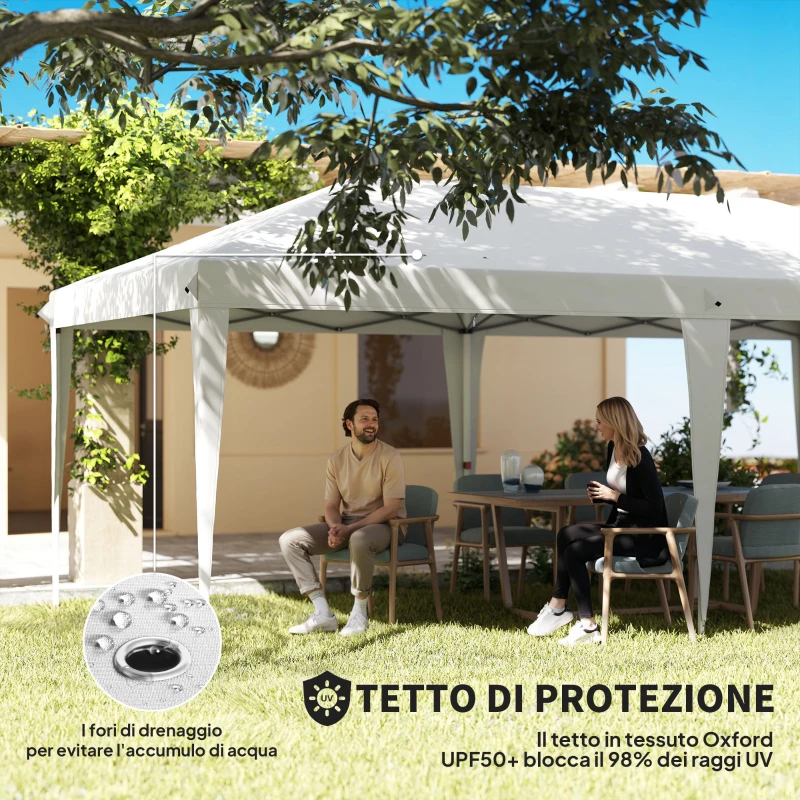Outsunny Gazebo 6x3 m Pieghevole da Giardino a 6 Pareti in Acciaio e tessuto Oxford con Funi e Picchetti, Bianco