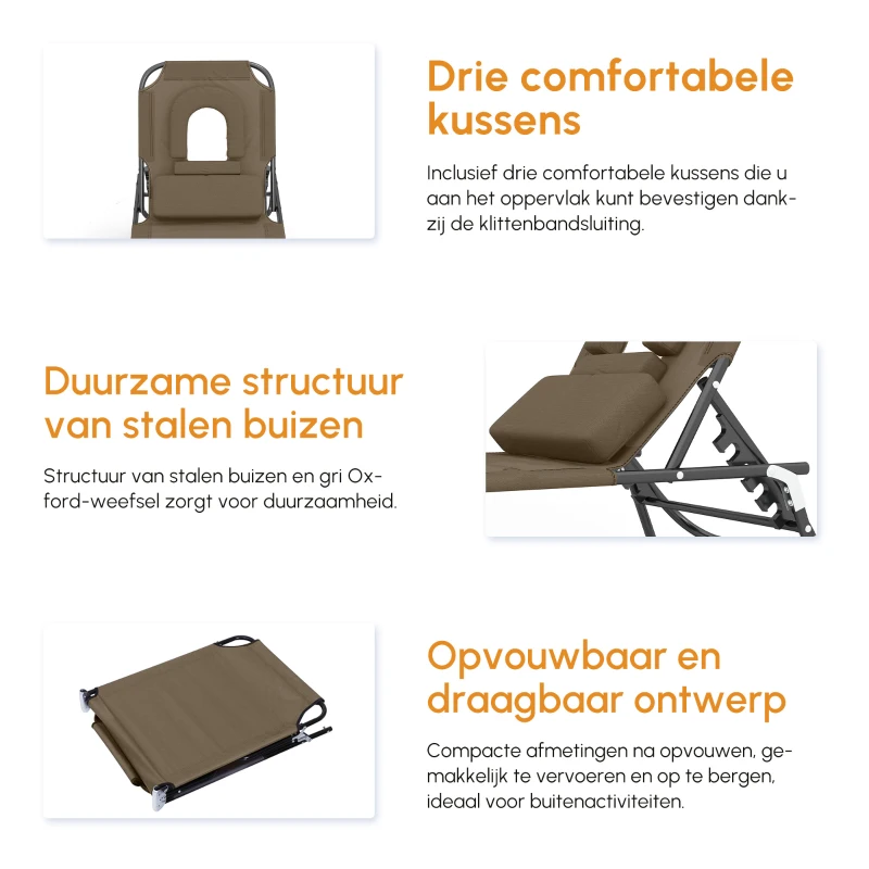 Outsunny ligbed met leesgat 190 cm x 56 cm x 28 cm, bruin