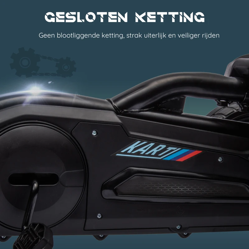 HOMCOM Go-Kart Kinderrijtuig met Verstelbare Zitting, Trapvoertuig, Trapauto met Handrem, 3-8 Jaar, Buiten, Zwart