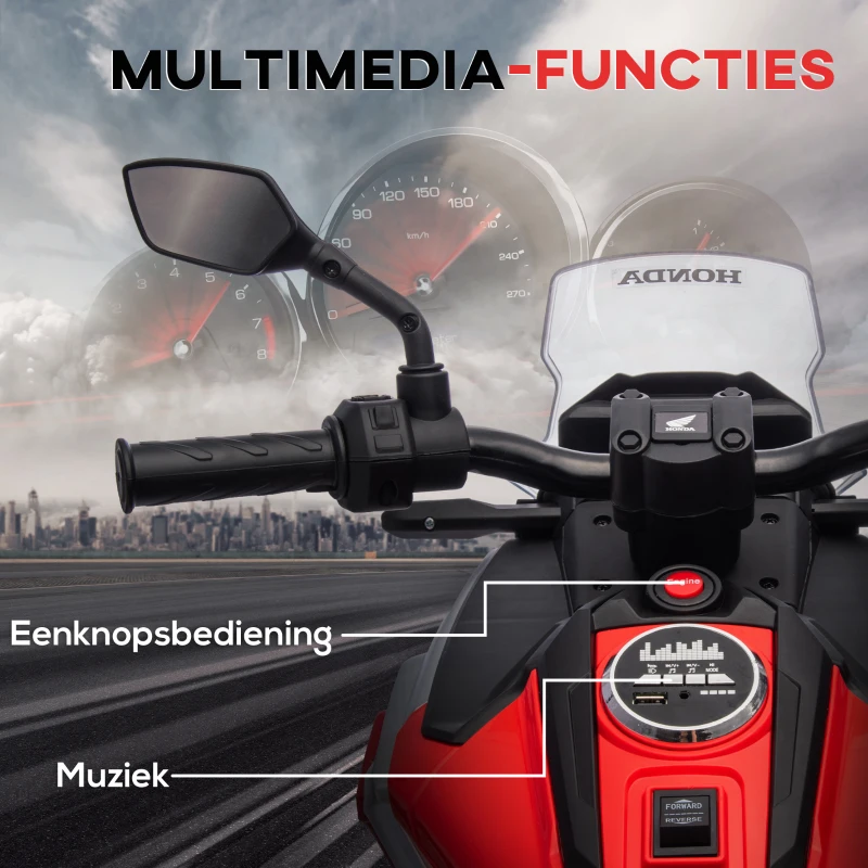AIYAPLAY Elektrische Kinder Motor, Honda, 3 km/u, Muziek & Licht, 3-6 Jaar, tot 30 kg, Rood(m-6)