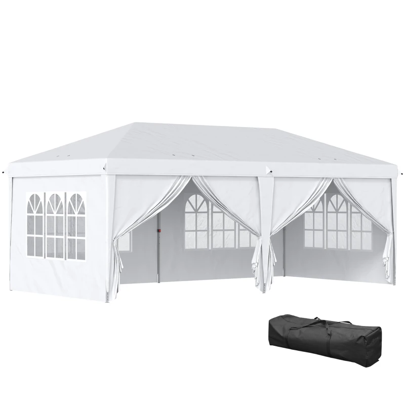 Outsunny Carpa Plegable 5,85x2,95x2,7 m con 4 Paneles 4 Ventanas 2 Puertas 1 Bolsa Anti-UV y 12 Orificios de Drenaje Blanco