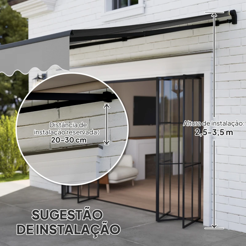 Outsunny Toldo Manual Retrátil 360x220 cm Toldo para Balcão com Manivela de Alumínio e Proteção UV30+ Toldo Enrolável de Exterior Cinza