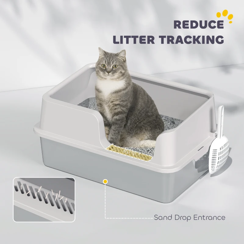 PawHut Stainless Steel Litter Box with Detachable Rim, Scoop, Easy Cleaning, Odour-Resistant, 60 x 40 x 28 cm
