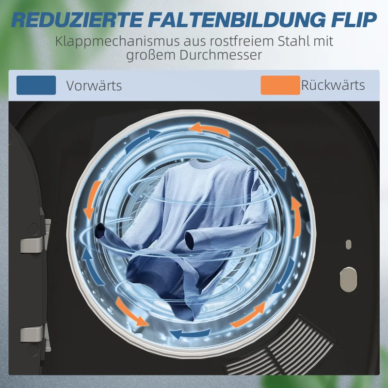 HOMCOM Wäschetrockner mit UV-Desinfektion, kompakte Bauweise, 4 kg Kapazität, Edelstahl, Schwarz(m-6)