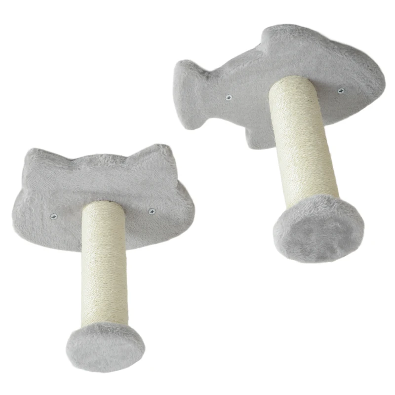 PawHut Juego de Pared de Escalada para Gatos con Postes de Sisal Plataforma Doble con Escalera y 1 Plataforma para Saltar Gris
