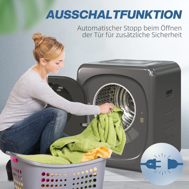 HOMCOM Wäschetrockner mit UV-Desinfektion, kompakte Bauweise, 4 kg Kapazität, Edelstahl, Grau(m-7)
