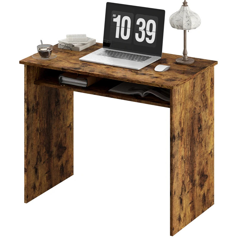 HOMCOM Boxy Work Desk, with Shelf - Wood-Effect