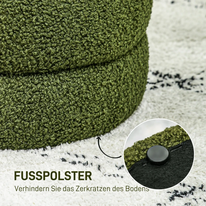 HOMCOM Hocker, rund, Teddyfleece, bis 120kg, Φ40x45H cm, Grün