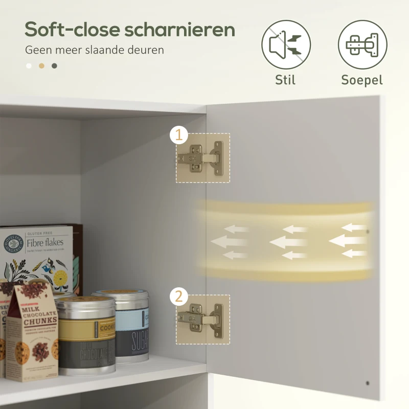 HOMCOM Keukenkast, Voorraadkast voor Keuken, Woonkamer, Eetkamer, Kasten, Rekken, Magnetronplank, Spaanplaat, Wit(m-5)