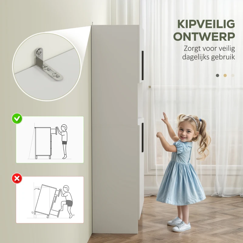 HOMCOM Keukenkast, Voorraadkast voor Keuken, Woonkamer, Eetkamer, Kasten, Rekken, Magnetronplank, Spaanplaat, Wit(m-6)