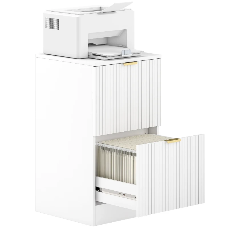 HOMCOM Cajonera de Escritorio con 2 Cajones Frentes Acanalados Mueble Archivador para Tamaño A4 o Carta 40x40x71 cm Blanco