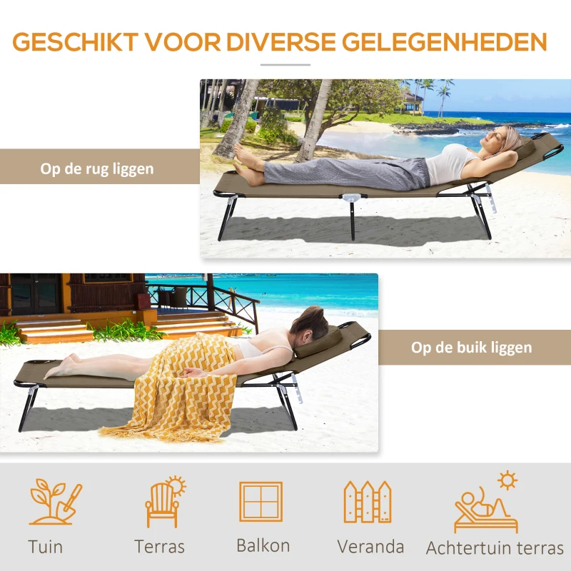Outsunny ligbed met leesgat 190 cm x 56 cm x 28 cm, bruin