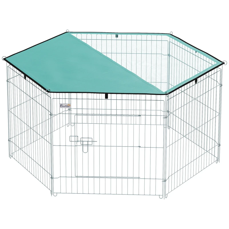 PawHut Parc enclos modulable acier 6 panneaux et 1 porte pour chiens lapins rongeurs petits animaux intérieur extérieur Ø 120 x 60 cm gris métal vert
