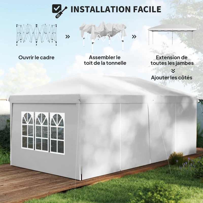 Outsunny Tonnelle barnum pliant pop-up imperméabilisé 6L x 3l x 2,7H m 4 parois latérales amovibles 4 fenêtres sac de transport