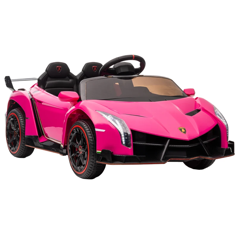 HOMCOM Elektro Kinderauto, lizenzierter Lamborghini Veneno, 3-7 km/h, Flügeltüren, Musikplayer, Fernsteuerung, pink