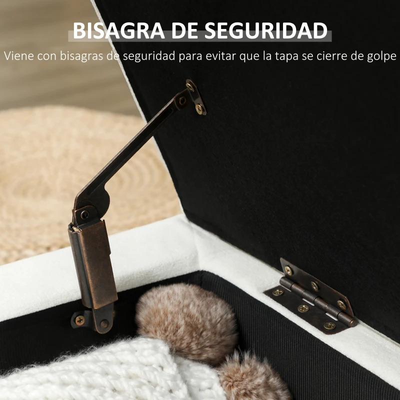 HOMCOM Banco de Almacenamiento Baúl Tapizado de Terciopelo con Patas de Madera Capacidad 71L 100x50x43 cm Blanco Crema
