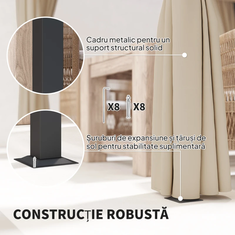 Outsunny Pergola cu copertina retractabila si perdele, Bej(m-6)