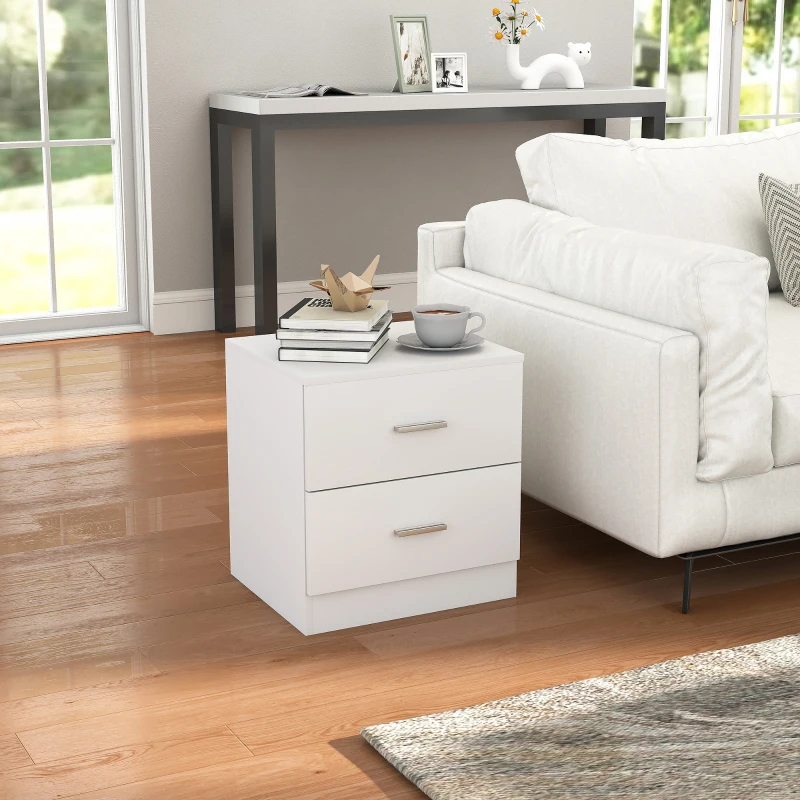 HOMCOM Mesilla de Noche con 2 Cajones Mesita Auxiliar para Salón Dormitorio Carga 30 kg 45x39,5x49 cm Blanco