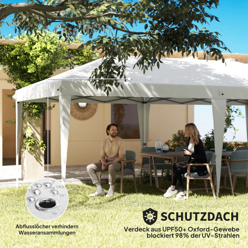 Outsunny Faltpavillon 6 x 3 m, abnehmbare Seitenwände, große Fenster, Reißverschlusstüren, Stahlrahmen, Weiß