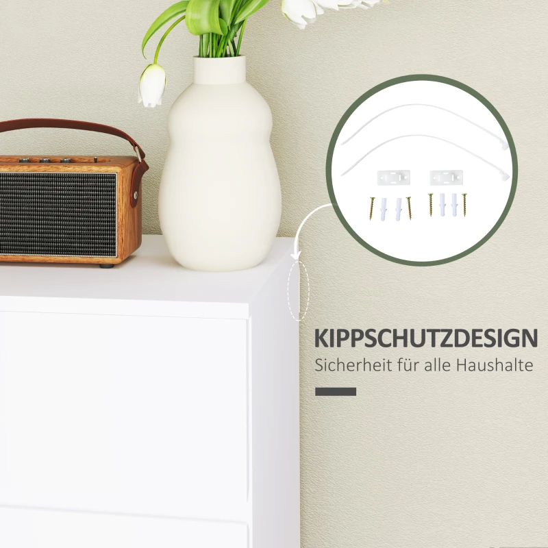 HOMCOM Kommode Sideboard Schubladenkommode, 4 Schubladen, 55 cm x 33 cm x 80 cm, Weiß