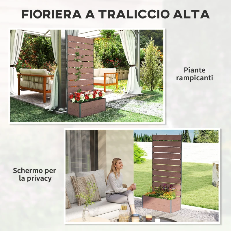 Outsunny Fioriera da Esterno con Spalliera a Doghe per Piante Rampicanti, 72x38x150cm, Marrone Chiaro