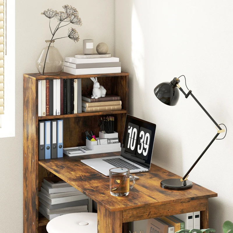 HOMCOM 120cm Computer Desk, Wooden PC Laptop Table with 6-Tier Storage Bookshelves, Home Office Working Study Desk, Writing Workstation, Rustic Brown Wood-Effect