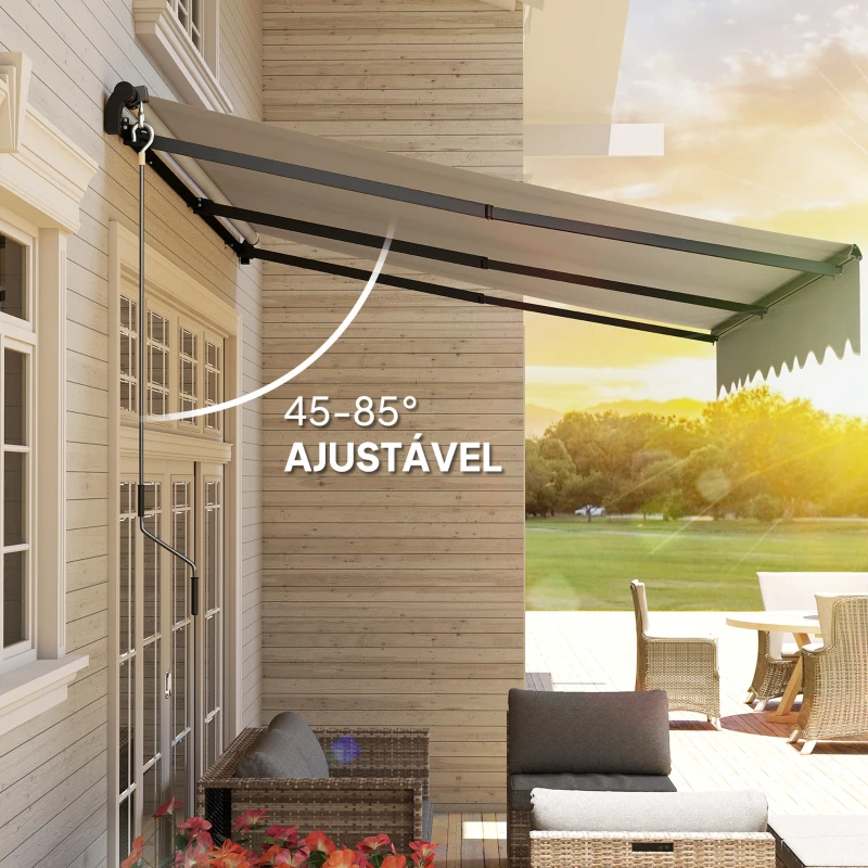 Outsunny Toldo Manual Retrátil 360x220 cm Toldo para Balcão com Manivela de Alumínio e Proteção UV30+ Toldo Enrolável de Exterior Creme