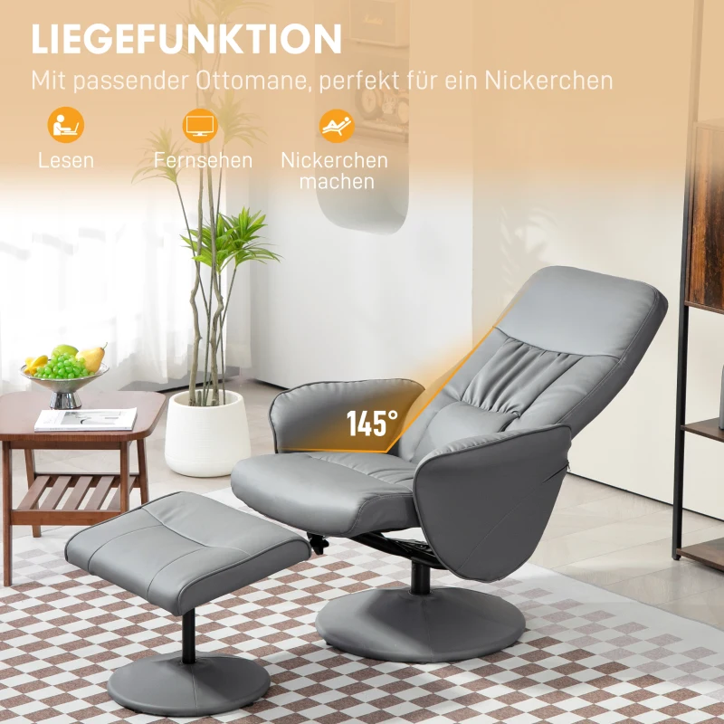 HOMCOM 2-teiliges Sessel-Set Sessel mit Fußhocker Relaxsessel mit Fußhocker, höhenverstellbar, neigbare Rückenlehne, Hellgrau(m-4)