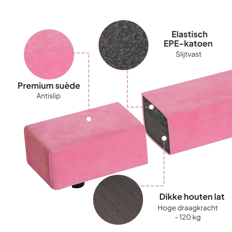 HOMCOM 210 cm balansbalk gym beam voor binnen en buiten tot 120 kg roze(m-4)