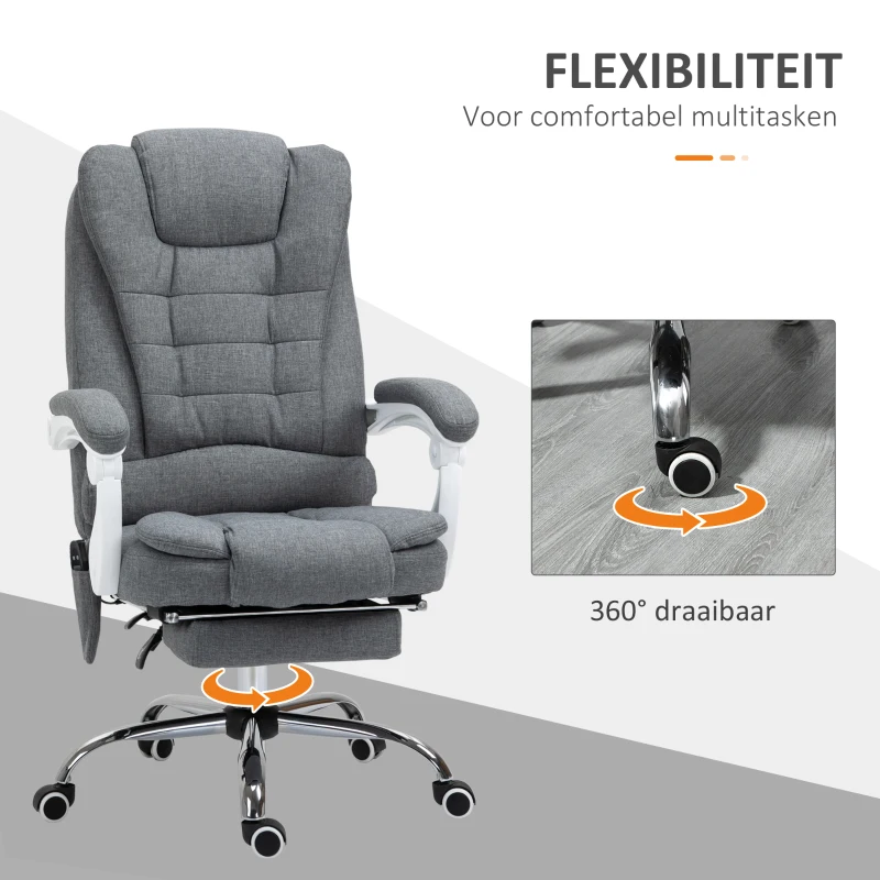 Vinsetto Ergonomische Massagestoel, 6 Vibratiepunten, Verstelbare Rugleuning, 360° Draaistoel, Grijs(m-7)