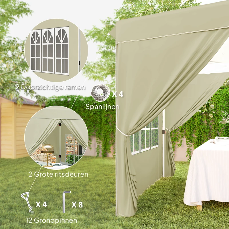 Outsunny 2,5 x 2,5 m Pop-up paviljoen met zijwanden en draagtas, UPF50+ in hoogte verstelbaar tuinpaviljoen, Crèmewit