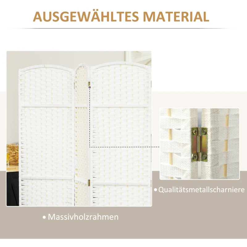 HOMCOM 6-teiliger Raumtrenner, Faltbarer Sichtschutz, Sichtschutzwand für Wohnzimmer, Schlafzimmer, Homeoffice, Weiß(m-6)