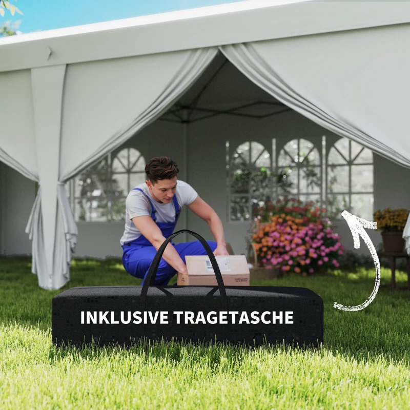 Outsunny Faltpavillon 6 x 3 m, abnehmbare Seitenwände, große Fenster, Reißverschlusstüren, Stahlrahmen, Weiß