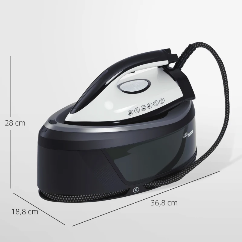 HOMCOM Centro de Planchado 2800W 100 g/min Función ECO Suela de Cerámica Doble Capa Antical Depósito Extraíble 2 L Azul