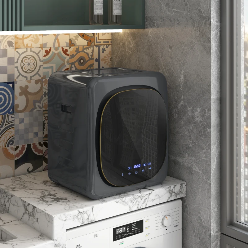 HOMCOM Asciugatrice con Disinfettante UV, Design Compatto, 4 kg Capacità, Acciaio Inossidabile, Grigio