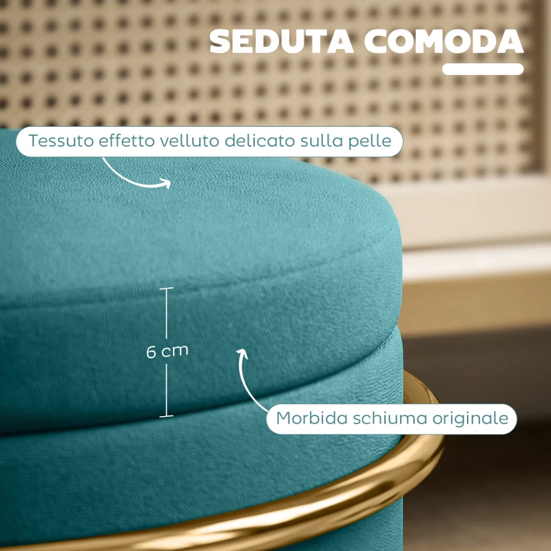 HOMCOM Pouf Contenitore Rotondo in Velluto con Vano da 24L e Coperchio Rimovibile, Ø42x39 cm, Verde