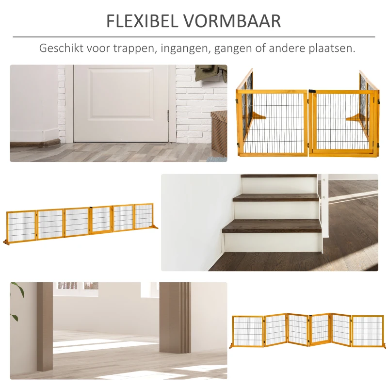 PawHut Hondenhek, Opvouwbaar, 432 x 36 x 70 cm, Dennenhout, Geel(m-5)